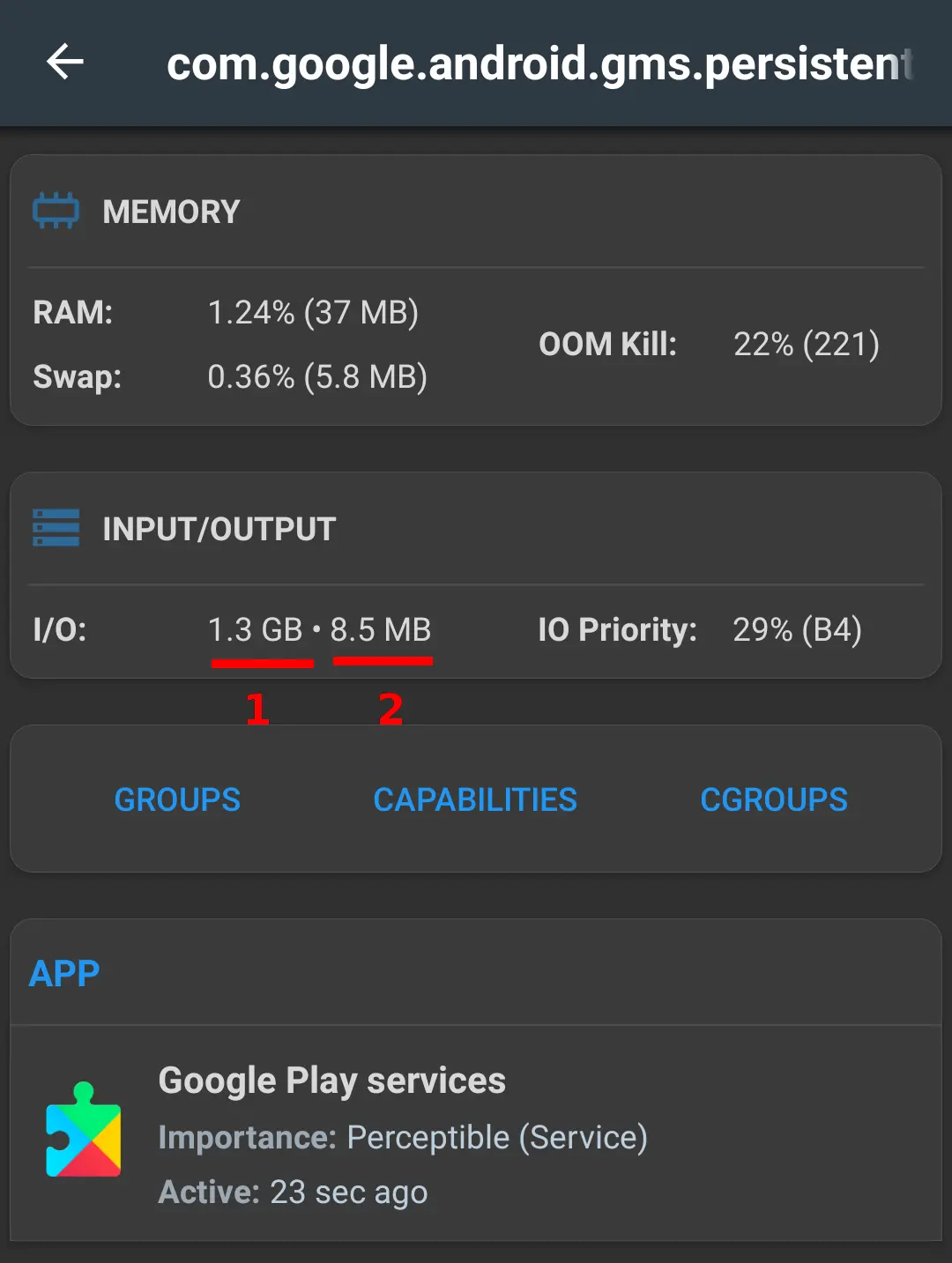 Android app I/O usage