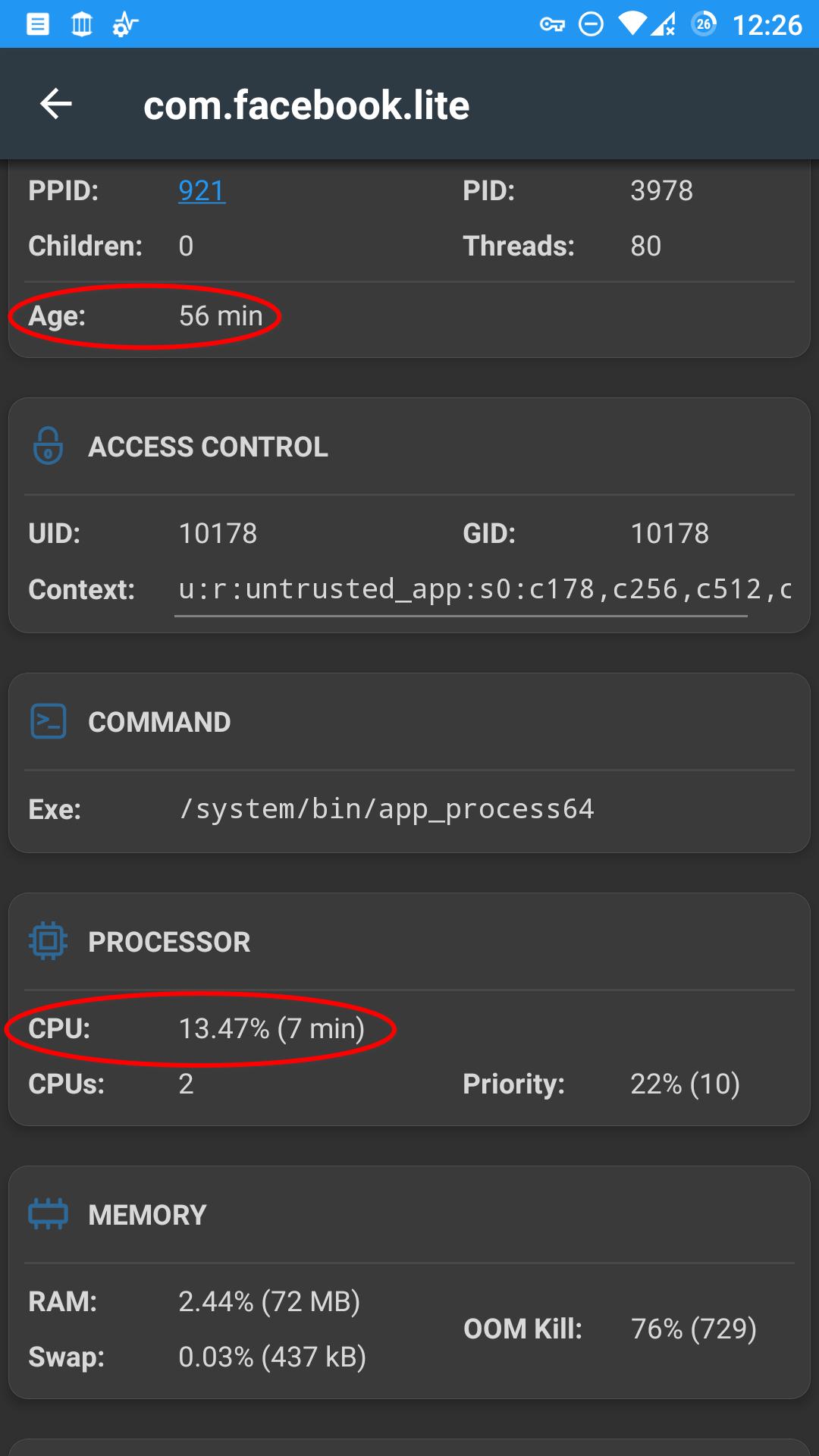 Android CPU usage per process