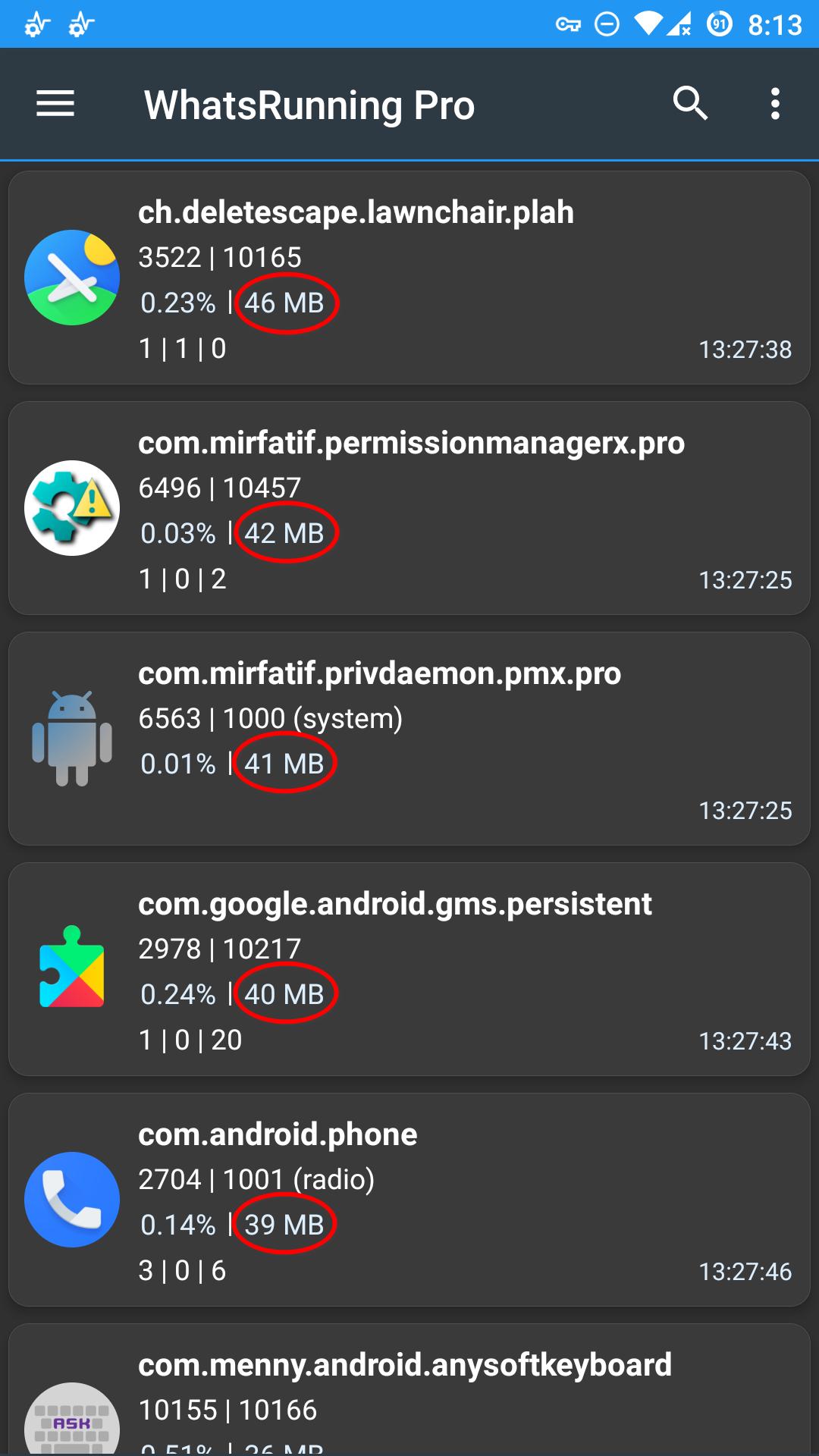 Android RAM usage per process