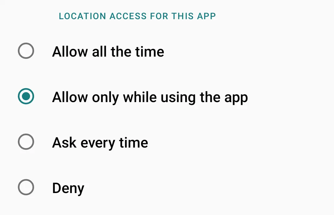 Foreground and one time permission modes