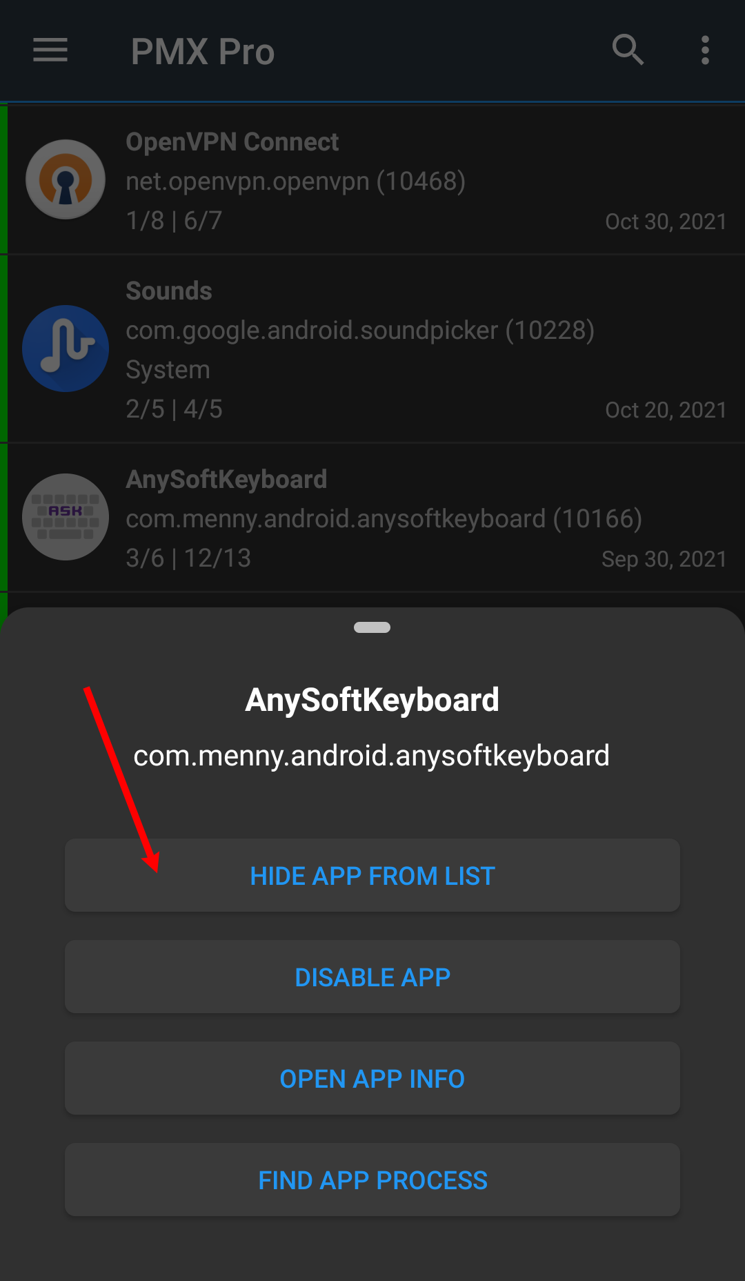 Hide app from visible list