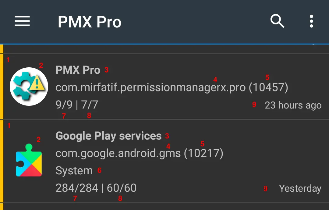 Apps list item details