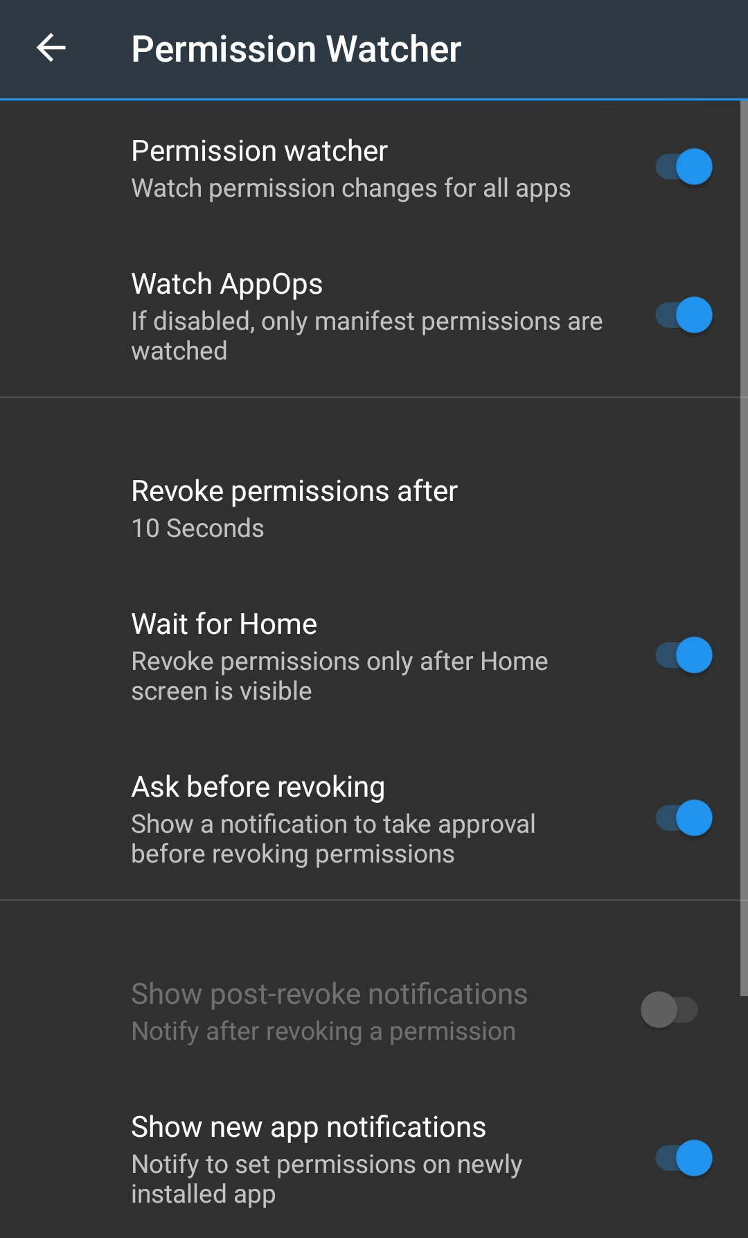 Permission watcher settings