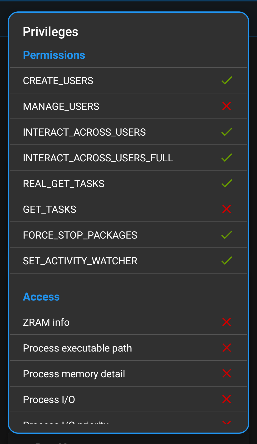 WhatsRunning privileges