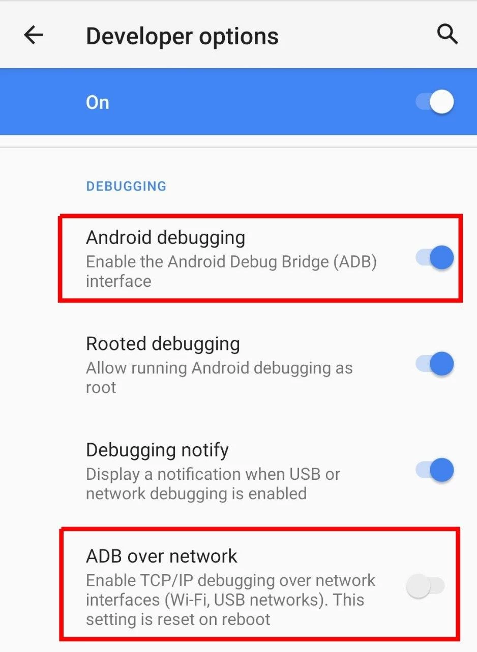 ADB developer options