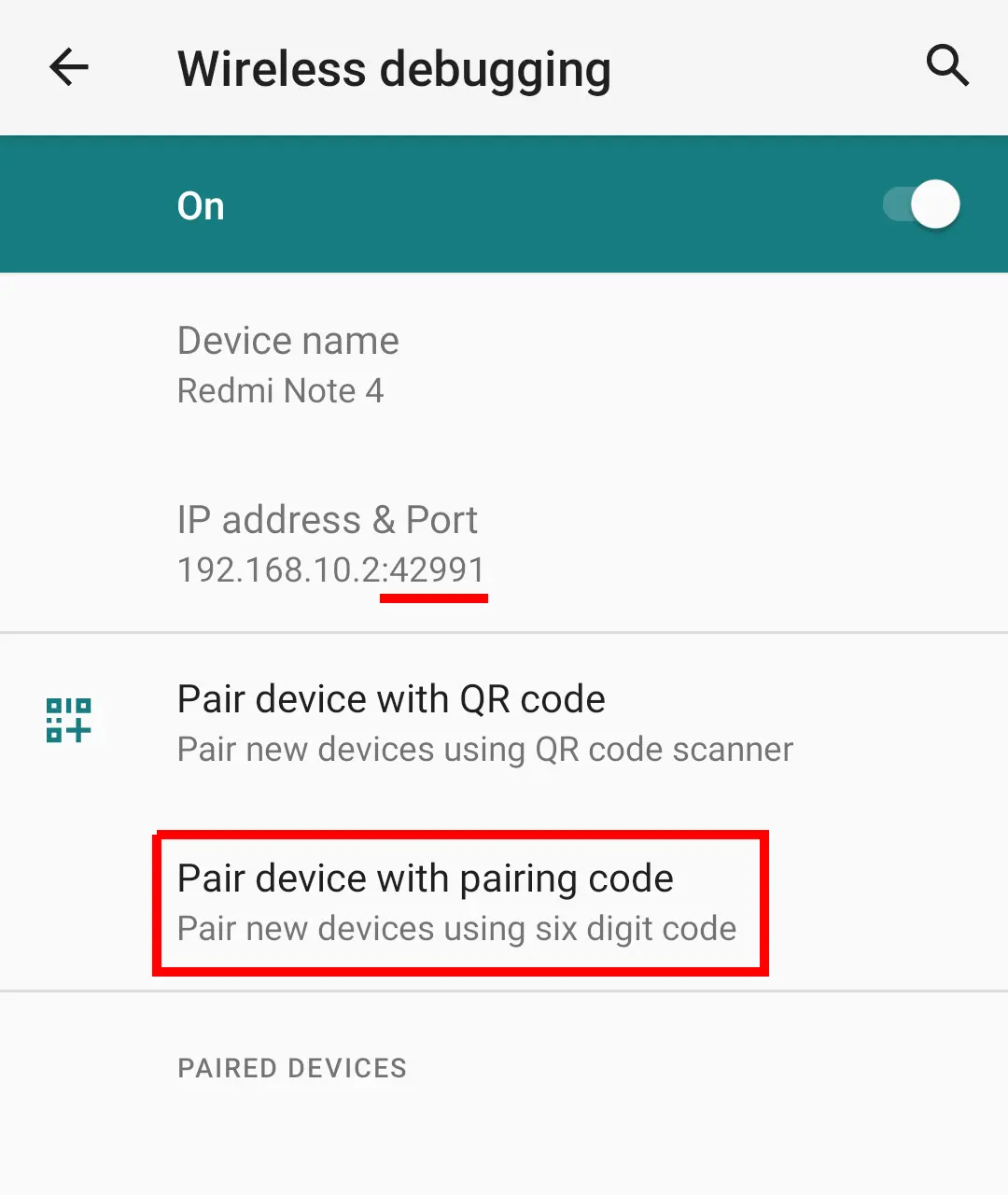 Wireless ADB connection port